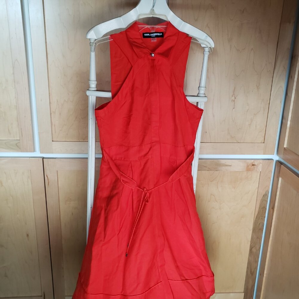 BNWoT KARL LAGERFELD Paris tangy orange linen blend POCKETS midi (8)